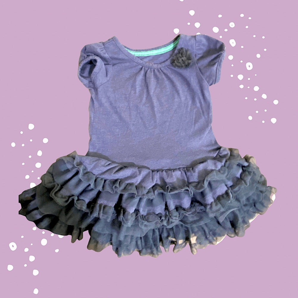 Cherokee Toddler Flouncy Dress Grey Matching Flower Detail on Shoulder Toddler 2